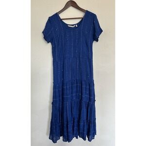 Soft Surroundings Kara Shimmer Tiered Maxi Dress M NWT Blue Peasant Resort Beach